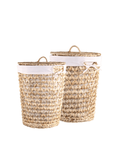 Basket braided w. lid & linen set of 2