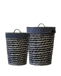 Basket braided w. lid & linen set of 2