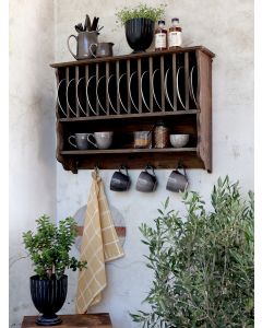 Plate Rack w. shelf and 4 hooks in recycled wood