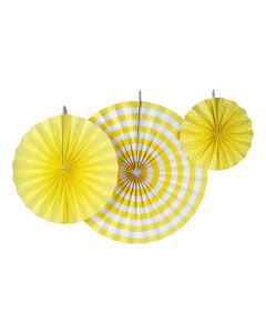 Paper Yellow Fan Set  of 3