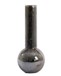 Vase Ø18x45 cm DELOS glass stone finish silver+smoked