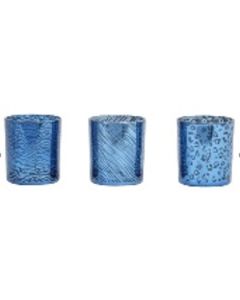 Tealightholder blue silver h06 (set of 3)
