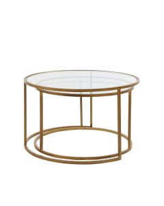 A - Coffee table S/2 Ø65x39+Ø75x44 cm DUARTE glass-gold