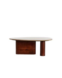 Coffee table 90x72x31 cm MAHELONA travertine sand+wood brwn