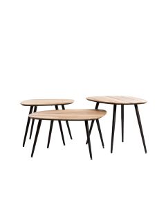 Coffee table S/3 max 62x42x38 cm VIEJO wood natural+black