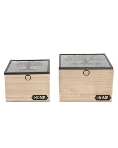 Wooden storage box (2) 18x18x12 / 15x15x11 cm - set (2) 
