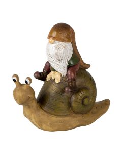 Decoration gnome sitting on snail 10x5x10 cm - pcs