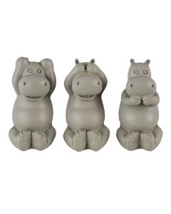 Decoration hippos hear see and be silent (3) 5x7x9 cm - set (3) 