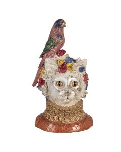 Decoration bust cat with bird 24x21x40 cm - pcs