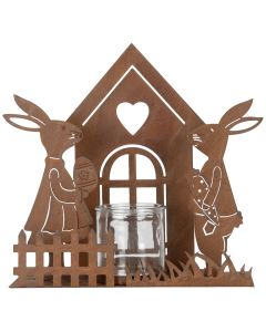 Tealight holder hous with rabbits 26x9x26 cm - pcs