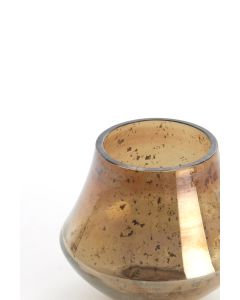 Tealight Ø12x10 cm LEANI glass stone finish amber