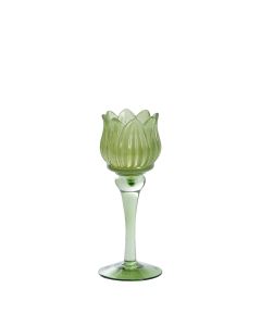 Tealight on base Ø8x19 cm FLOWER glass green