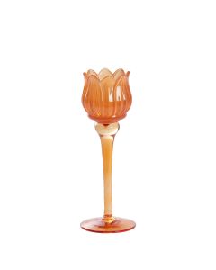 Tealight on base Ø8x22 cm FLOWER glass orange