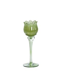 Tealight on base Ø8x22 cm FLOWER glass green