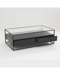 Coffee table metal wood veneer glass 120 x 70 cm Baily - Black