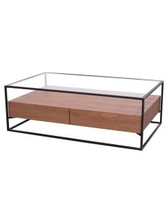 Coffee table metal wood veneer glass 120 x 70 cm Baily - Walnut