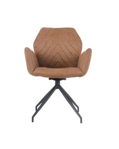 Dining room chair with armrests rotatable with herringbone pattern Apollo - Cognac