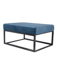 Pouf Hocker footstool Side table Velvet and leather look 75 cm Otto - Velvet Blue