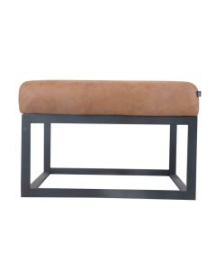 Pouf Hocker footstool side table Velvet and leather look 60cm Otto - Cognac