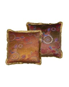 cushion velvet golden fringes floral rust 45x45cm
