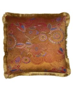 cushion velvet golden fringes floral rust 45x45cm