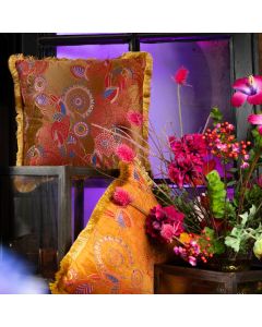cushion velvet golden fringes floral taupe 45x45cm