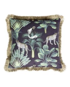 cushion velvet jungle panther black gold frills 45x45cm