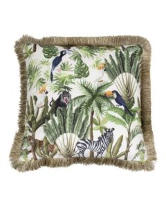 cushion velvet jungle toucan white gold frills 45x45cm