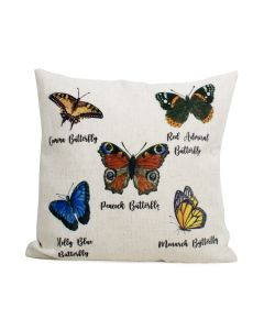 cushion linen look garden butterflies 45x45cm