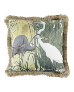 cushion velvet great blue heron gold frills 45x45cm