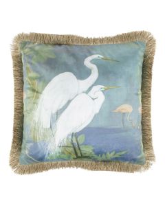 cushion velvet egret gold frills 45x45cm