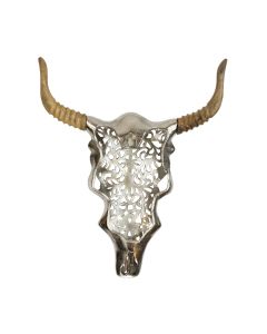 Skull bull engraved wood 40cm