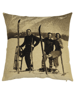 gobelin cushion sepia ski 3 skiers 45x45cm