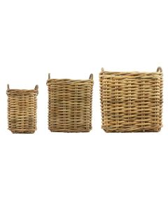 Rattan baskets square set of 3 (61,44,30 cm)