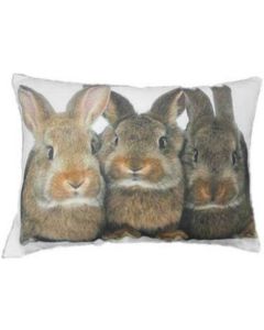 canvas cushion 3 rabbits brown 35x50cm