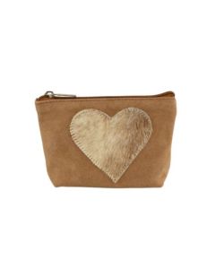Make up bag heart brown 15cm (bos taurus taurus)