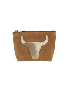 Make up bag bull head brown 15cm (bos taurus taurus)