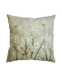 Cushion embroidered wild flowers white 45x45cm