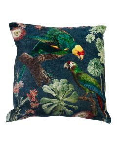 cushion velvet charming parrots blue green 45x45cm
