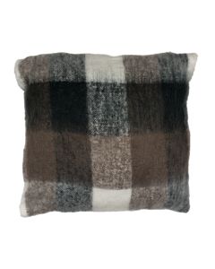 cushion wool look check brown 45x45cm