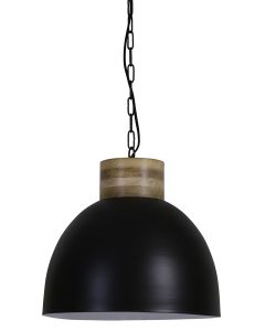 OPT3074212 - Hanging lamp Ø40x36 cm SAMANA matt black-white+wooden top
