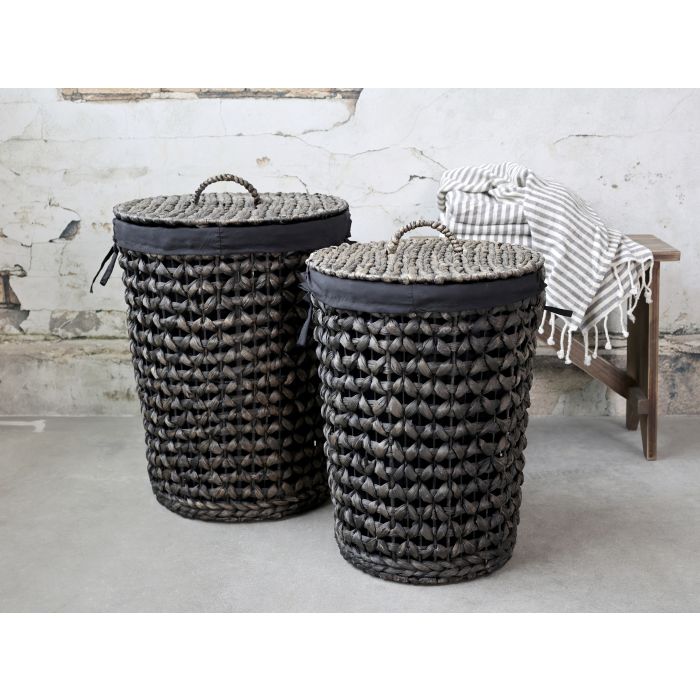 Basket braided w. lid & linen set of 2