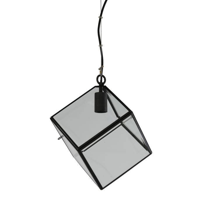 Hanging lamp 20x20x20 cm XAVI matt black+glass