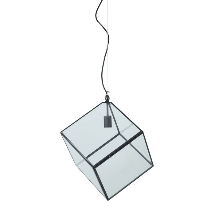 Hanging lamp 30x30x30 cm XAVI matt black+glass