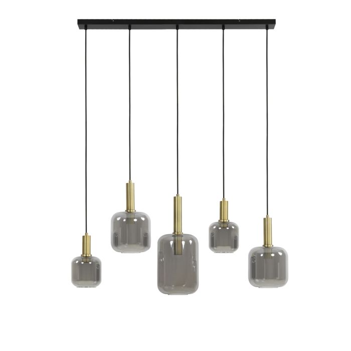Hanging lamp 5L 110x22x32 cm LEKAR ant. bronze+smoked glass