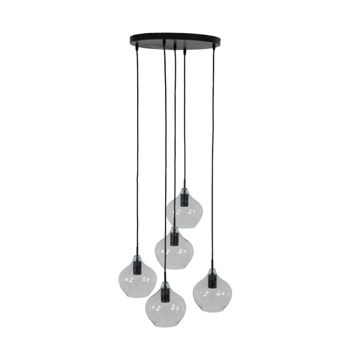 Hanging lamp 5L Ø61x66 cm RAKEL matt black+clear