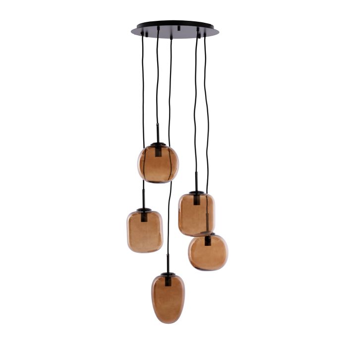A - Hanging lamp 5L E14 Ø45x23 cm MEZZA glass brown