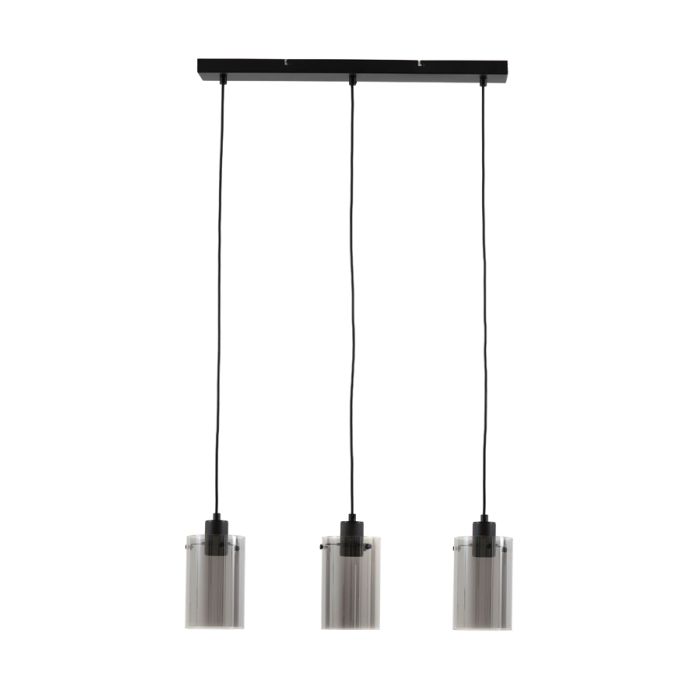 Hanging lamp 3L 65x12x18,5 cm VANCOUVER matt blck-smokd glas