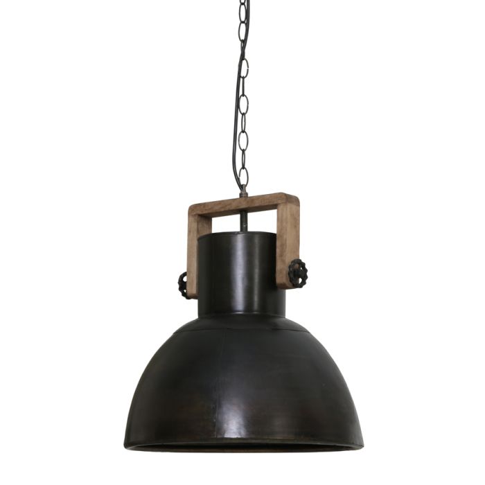 D - Hanging lamp Ø40x45 cm SHELLY black zinc-wood brown