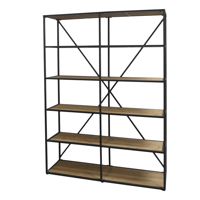 French double Shelving Unit w. 5 wooden shelves